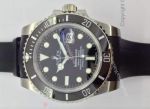 Replica Rolex Submariner Black Face Watch: SS Black Rubber strap